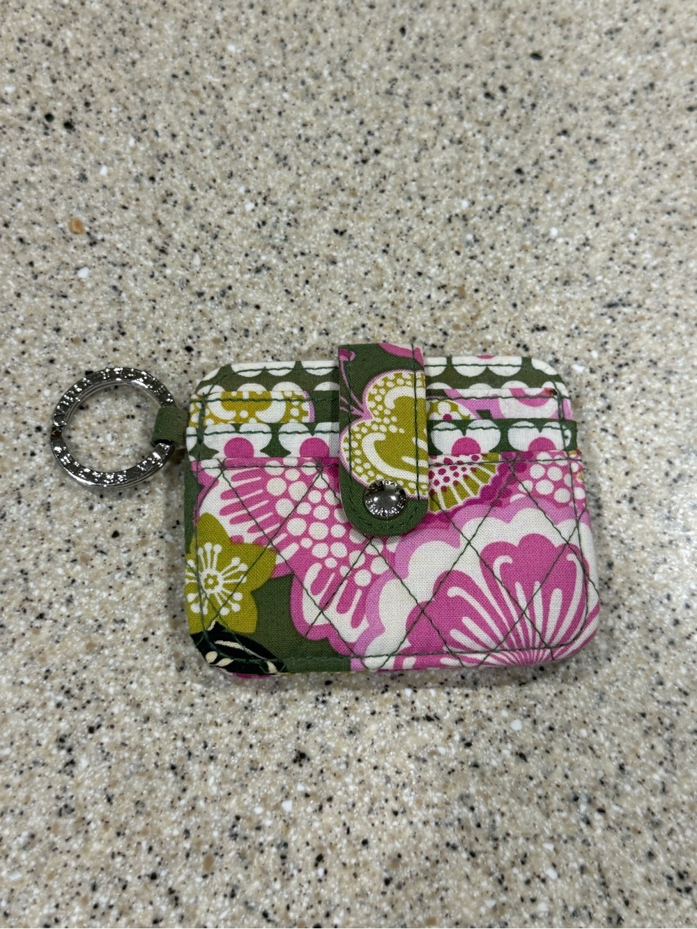 Vera Bradley Carry it All Wallet Card Holder with Keyring (Olive and Pink)